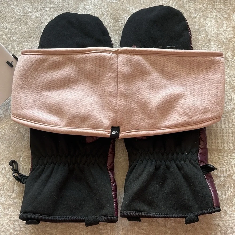 NWT Nike Club Fleece Pink Headband & NWOT Pajar 1963 Canada Burgundy Mittens Set